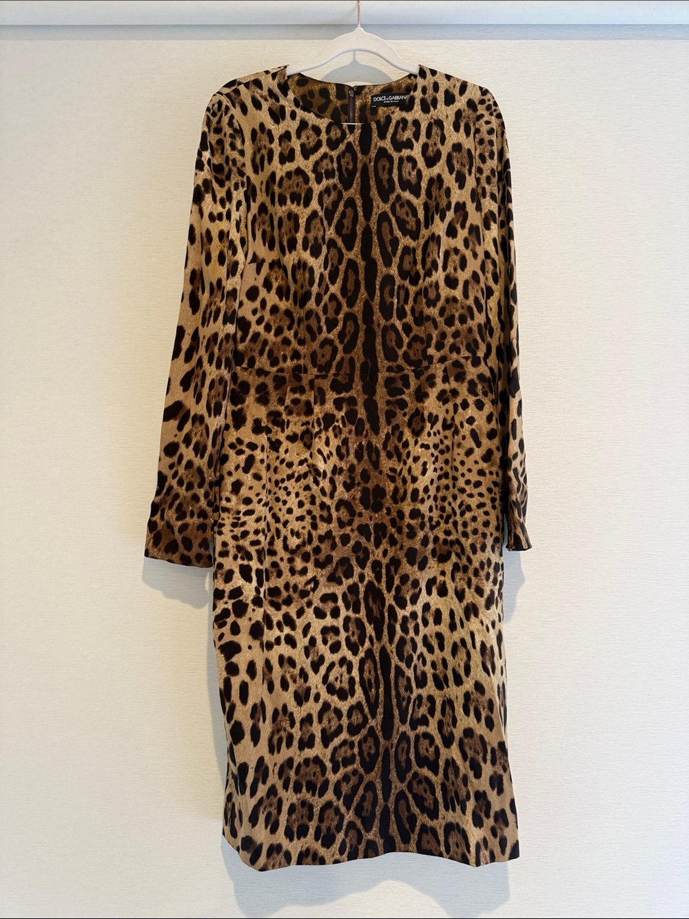 Dolce & Gabbana Leopard-Print Long-Sleeve Midi Dress — Brown & Black